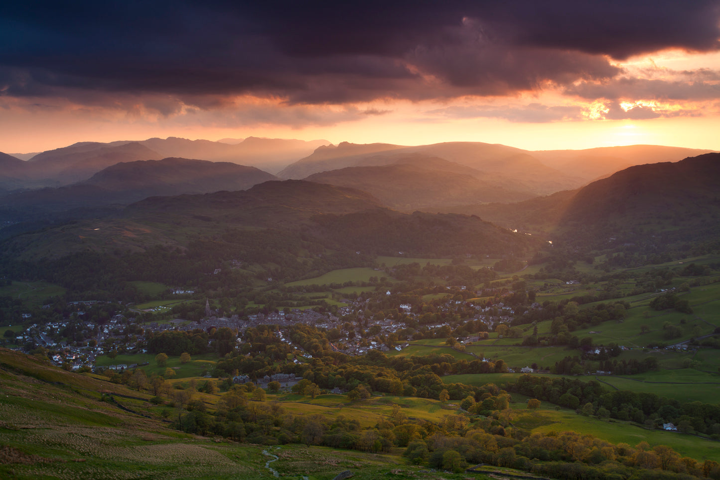 Last light over Ambleside, Lake District National Park