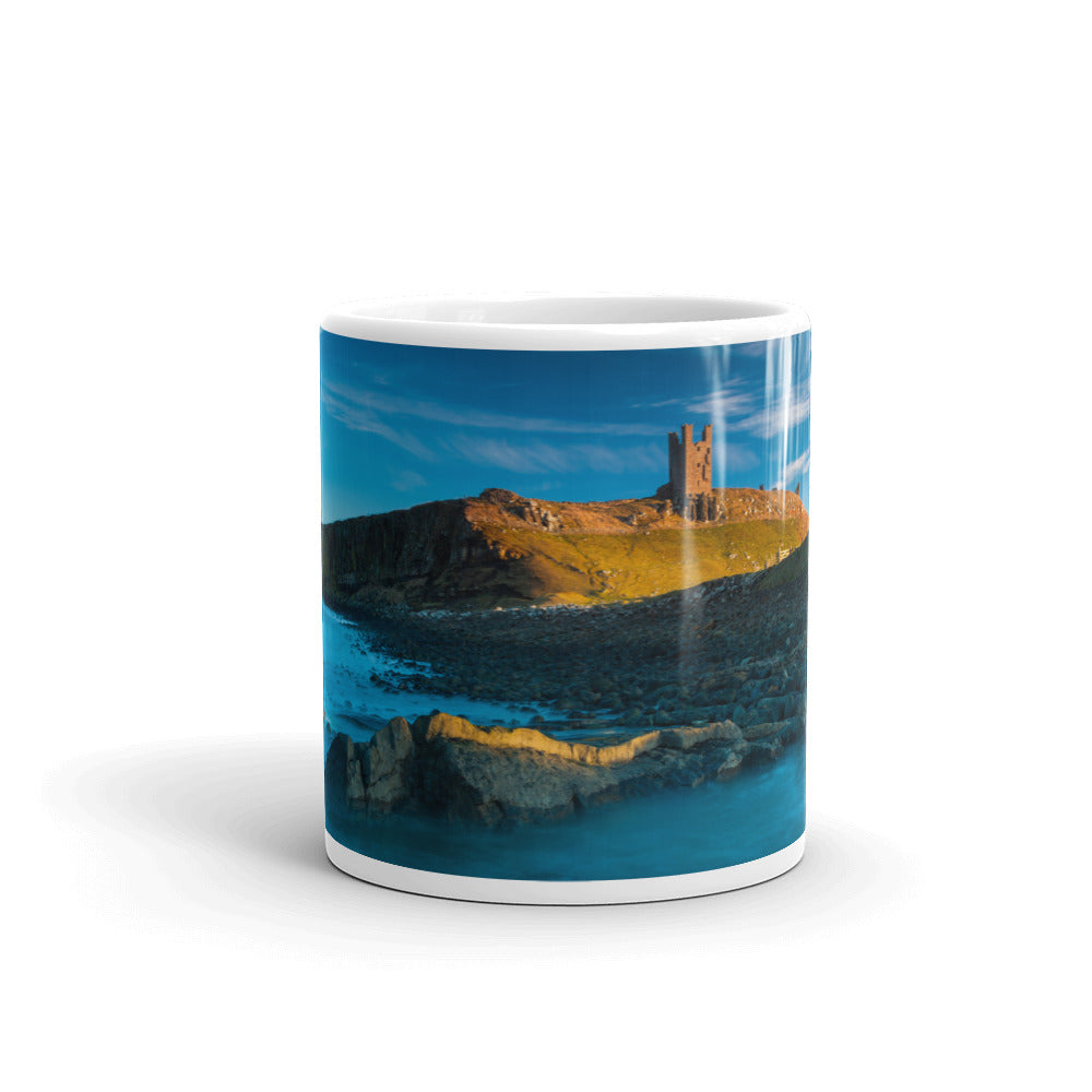 Dunstanburgh Castle, Northumberland, White Glossy Mug