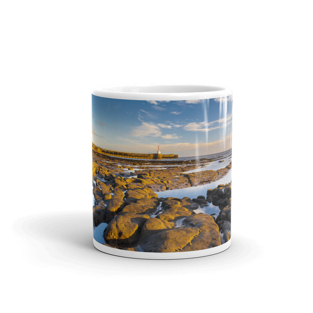 Amble Pier, Northumberland, White Glossy Mug