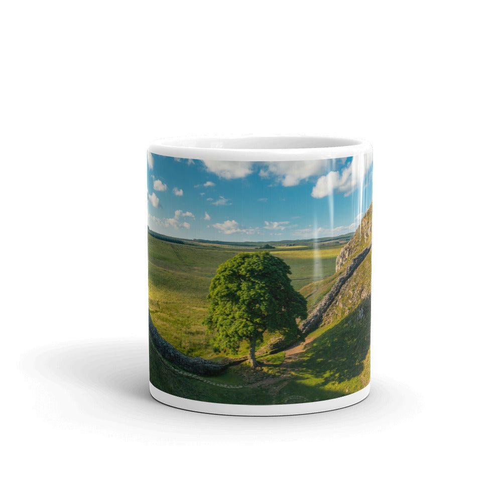 Sycamore Gap and Hadrian's Wall, Northumberland, White Glossy Mug