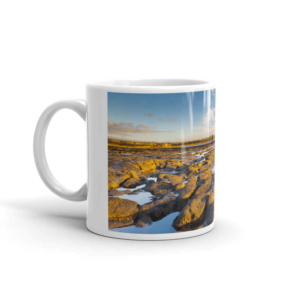 Amble Pier, Northumberland, White Glossy Mug