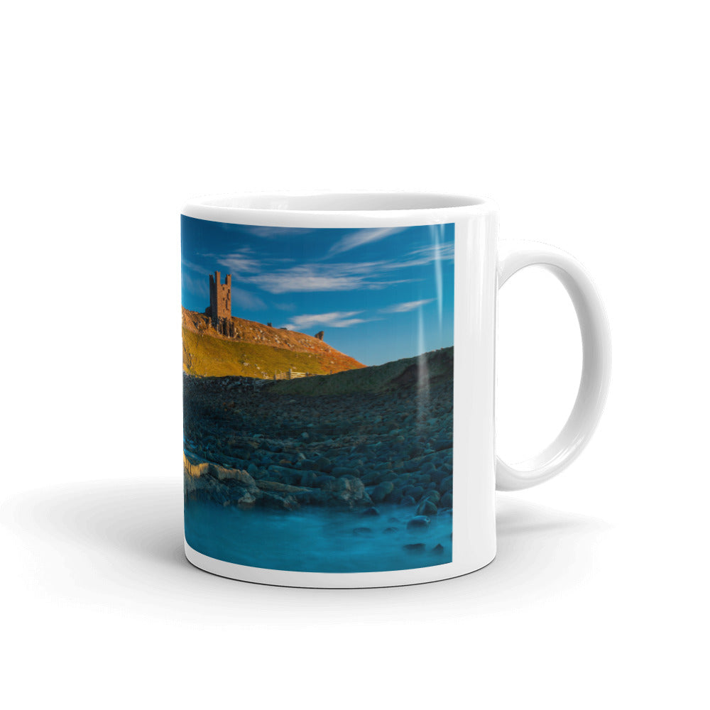 Dunstanburgh Castle, Northumberland, White Glossy Mug