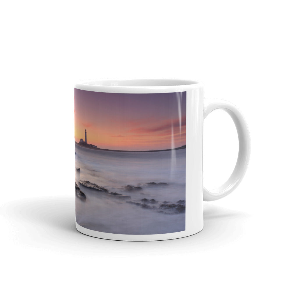 St Mary's Lighthouse, Whitley Bay, White glossy mug