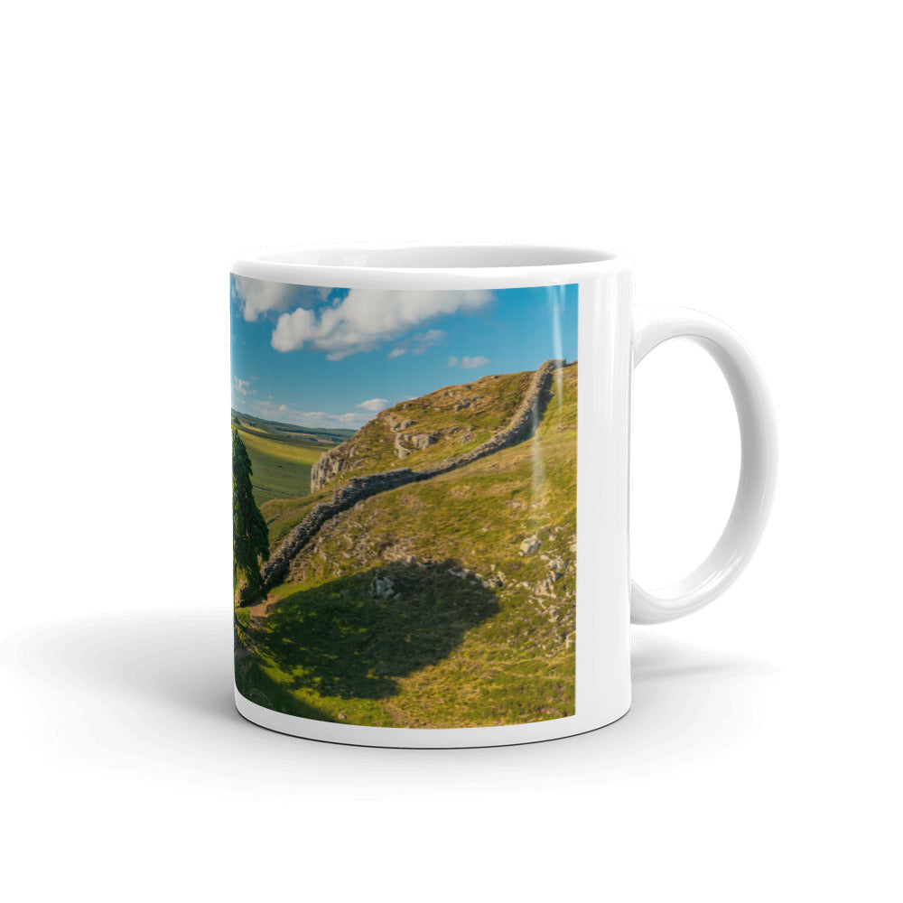 Sycamore Gap and Hadrian's Wall, Northumberland, White Glossy Mug