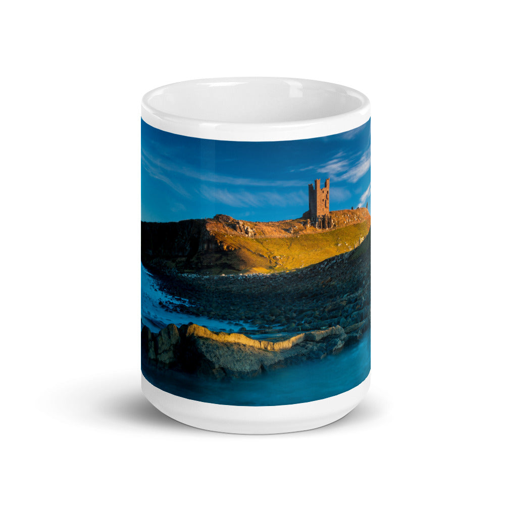 Dunstanburgh Castle, Northumberland, White Glossy Mug