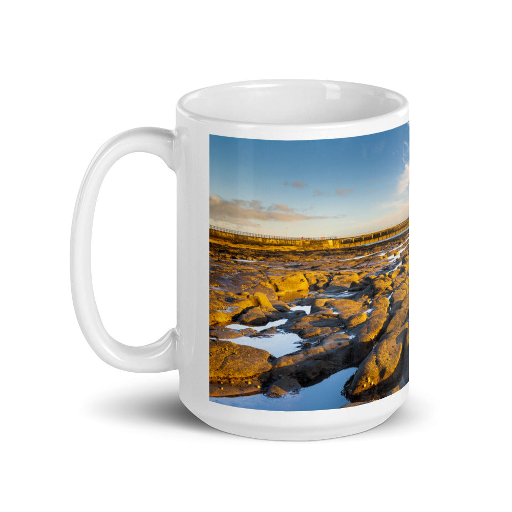 Amble Pier, Northumberland, White Glossy Mug