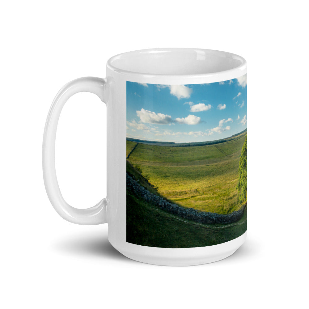 Sycamore Gap and Hadrian's Wall, Northumberland, White Glossy Mug