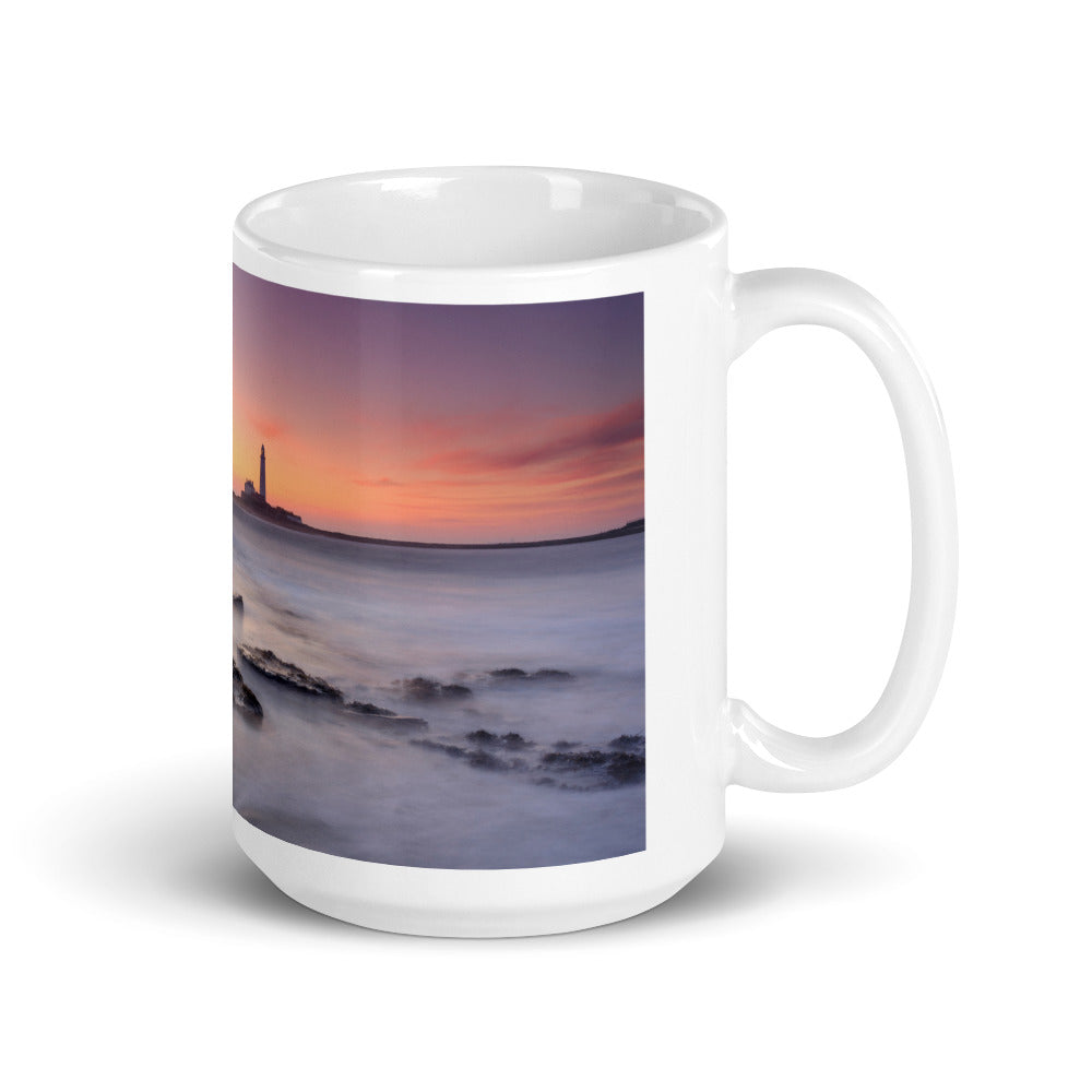 St Mary's Lighthouse, Whitley Bay, White glossy mug