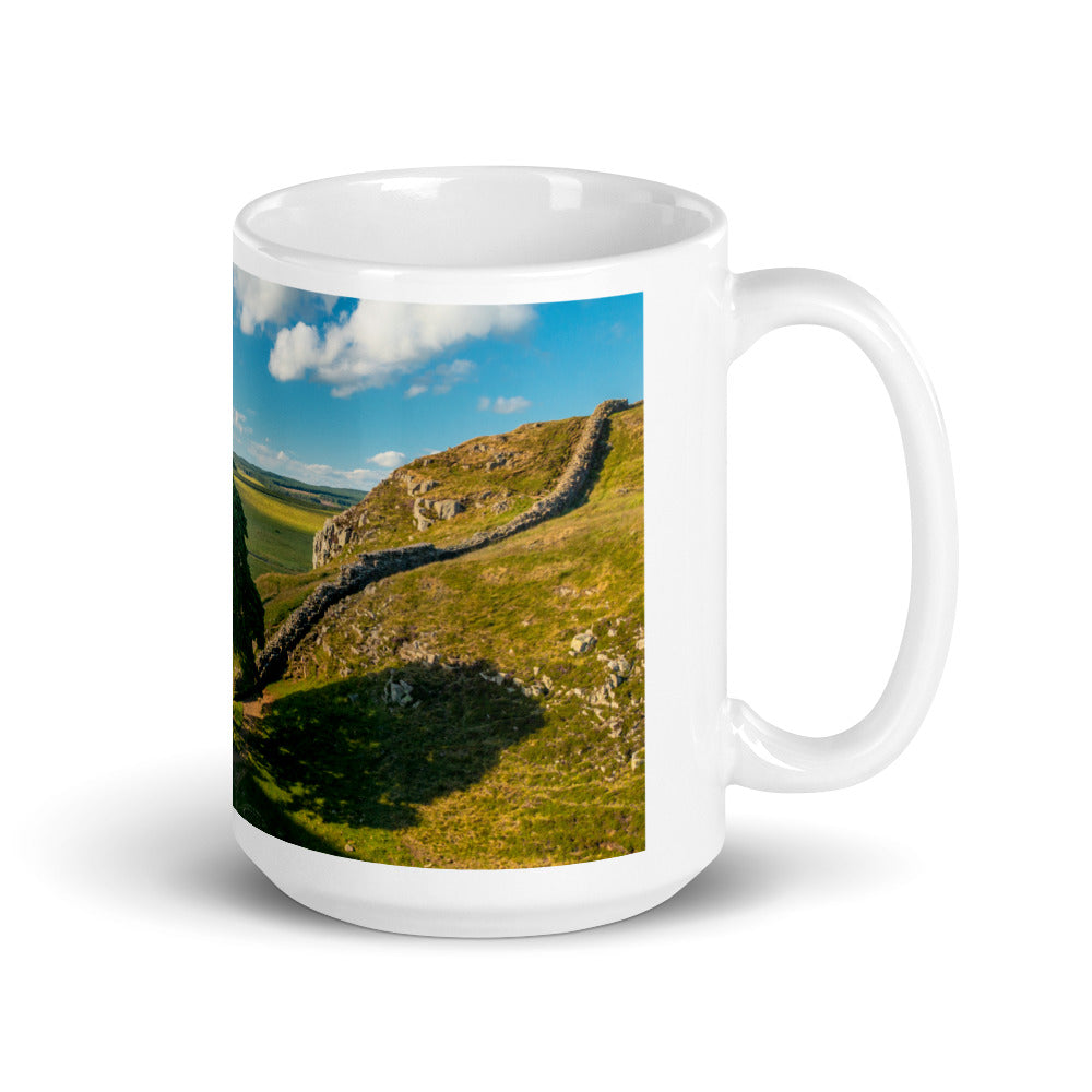 Sycamore Gap and Hadrian's Wall, Northumberland, White Glossy Mug