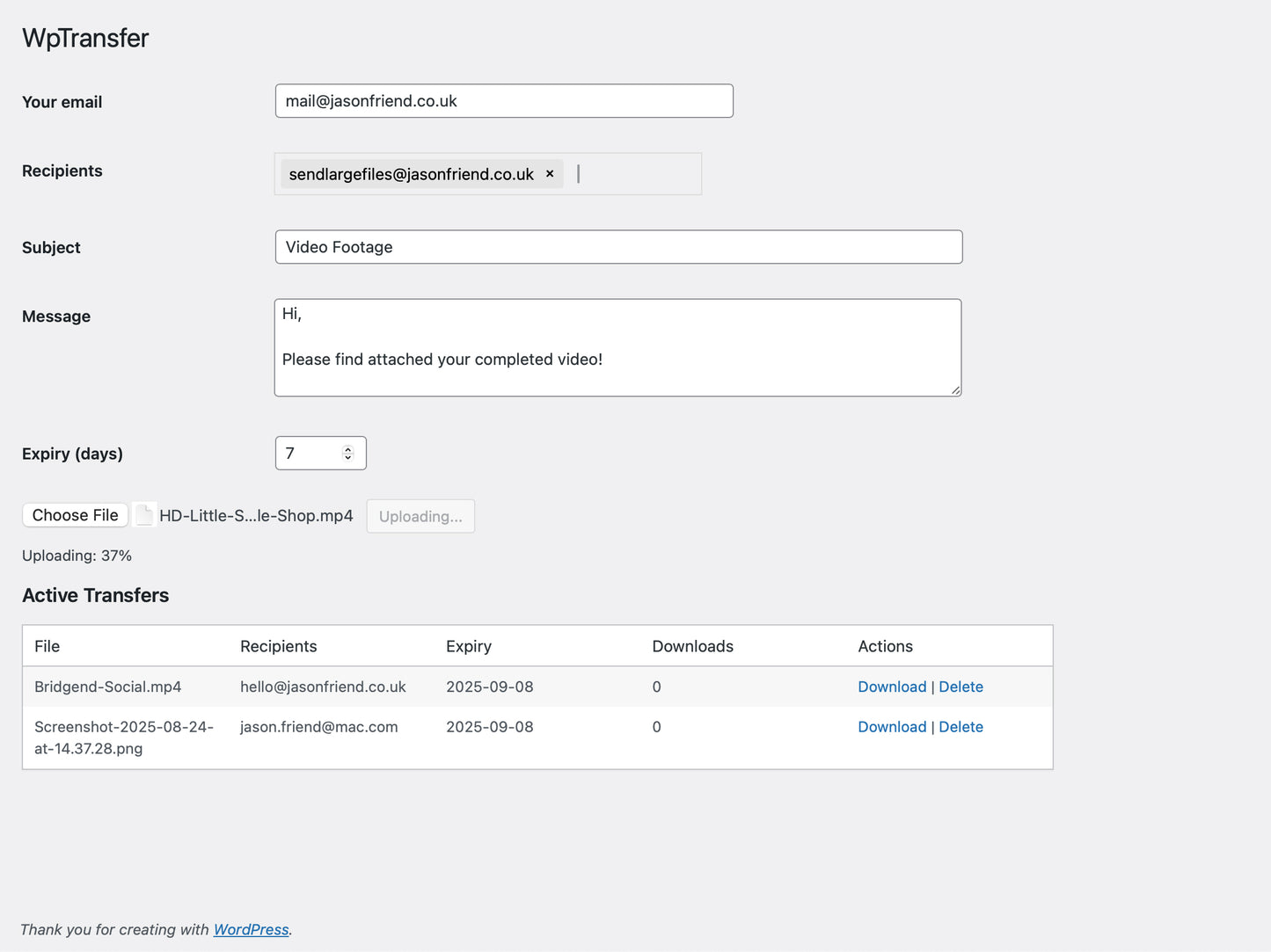 WpTransfer – WordPress Plugin for Sharing Large Files