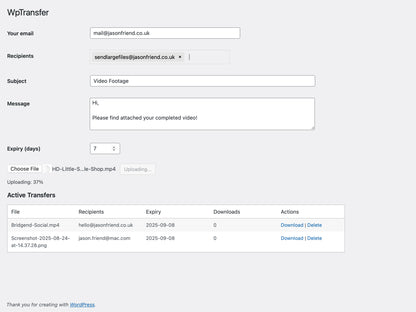 WpTransfer – WordPress Plugin for Sharing Large Files