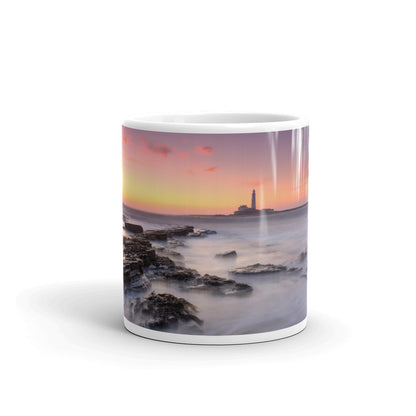 St Mary's Lighthouse, Whitley Bay, White glossy mug