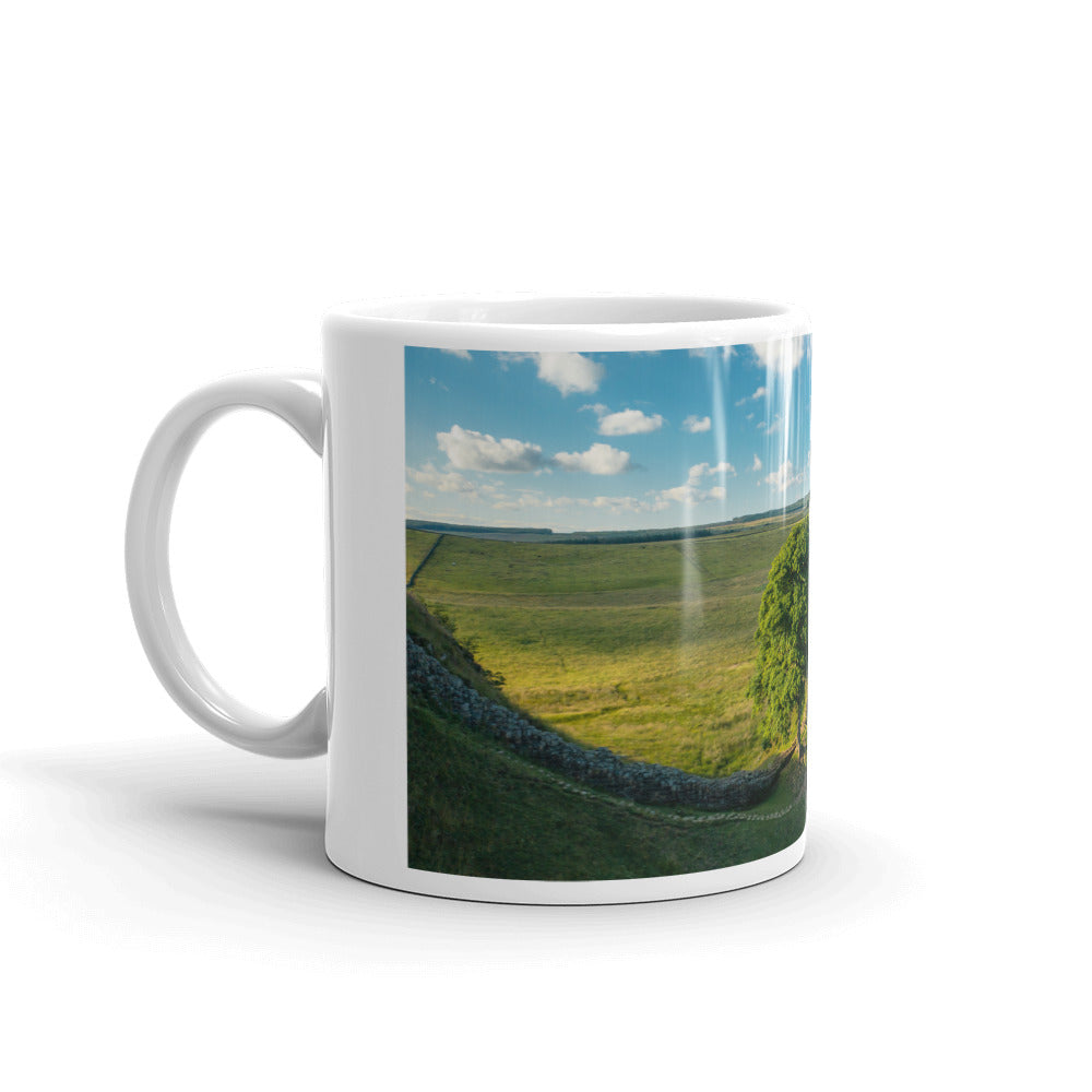 Sycamore Gap and Hadrian's Wall, Northumberland, White Glossy Mug