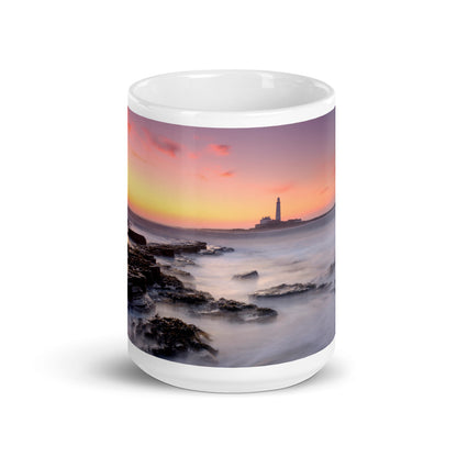 St Mary's Lighthouse, Whitley Bay, White glossy mug