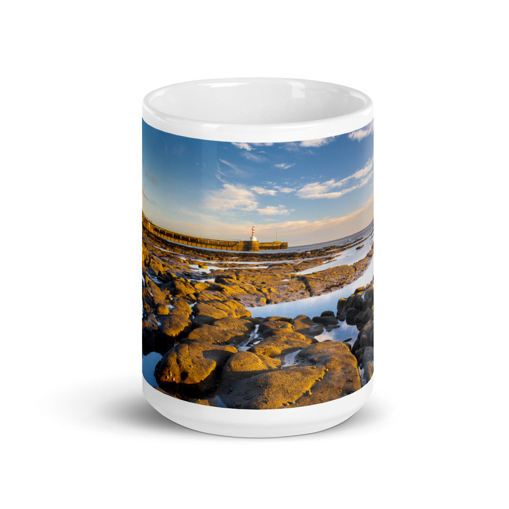 Amble Pier, Northumberland, White Glossy Mug