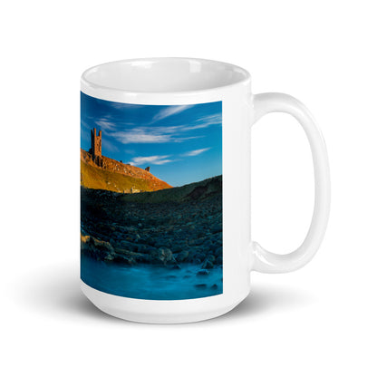 Dunstanburgh Castle, Northumberland, White Glossy Mug
